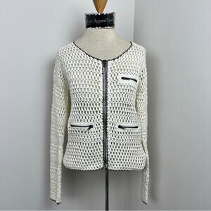 Suncoo Ivory Long Sleeve Zip Up Knit Sweater Cardigan Size T1= Small
